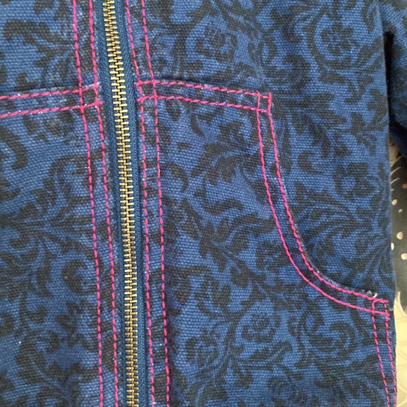 Roper denim and pink damask quilted zippered hooded jacket sz XS 4-5 - Picture 2 of 4